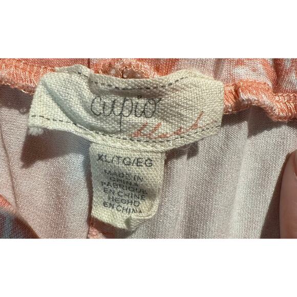 Cupio Size XL Wide Leg Capri Pants Pull On Pink Blush Print Comfy Knit Beachy - Picture 4 of 7